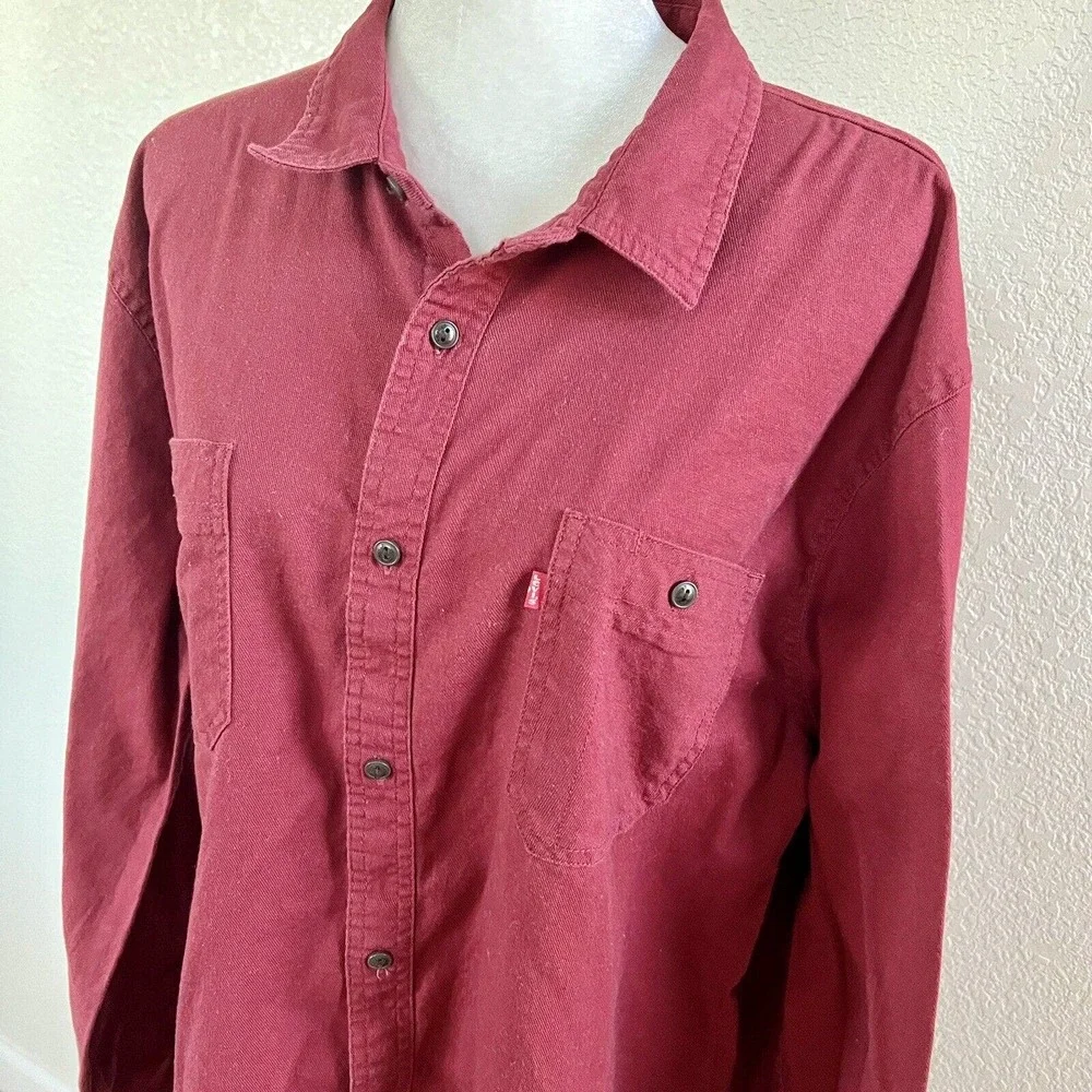 Levis Shirt Mens XXLarge Maroon Red Button Up Red Tab Long Sleeve Casual Strauss